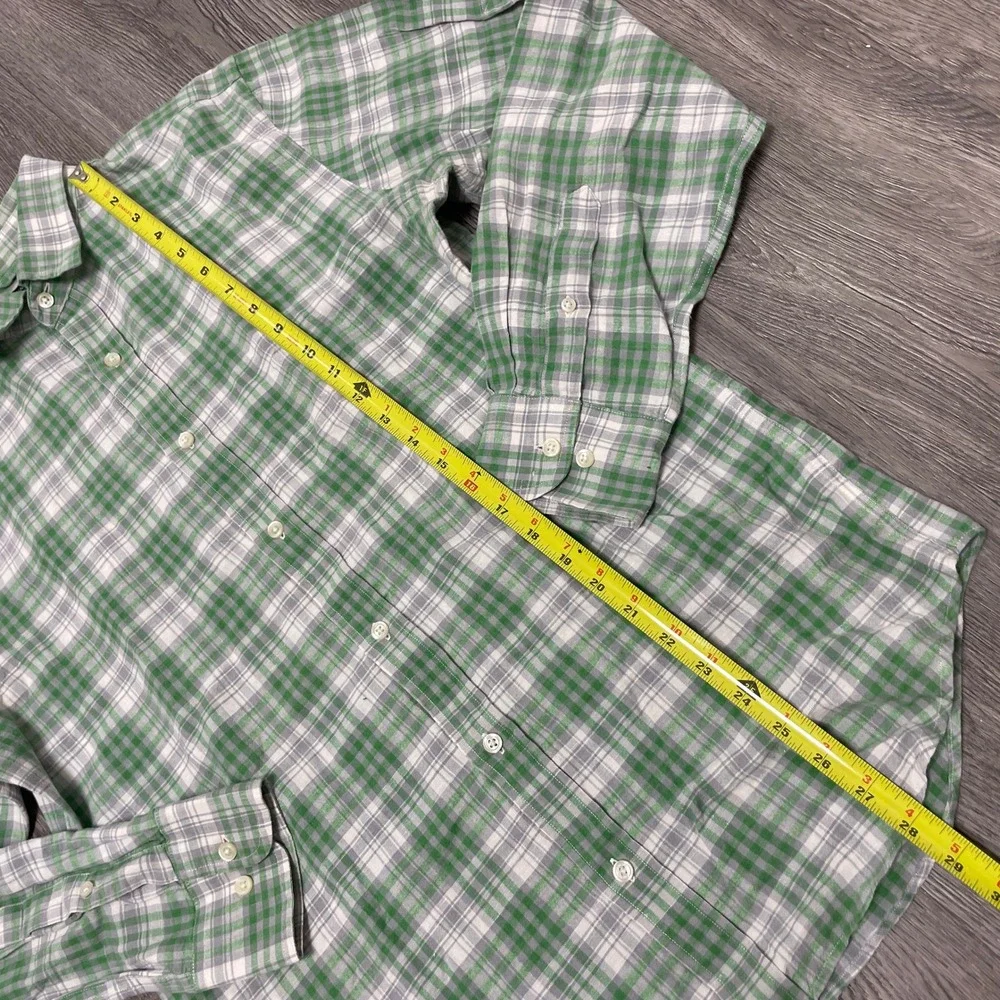 Banana Republic Shirt Mens Medium Green Plaid Linen Cotton Button Down
